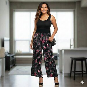 Gorgeous Robert Louis High-waisted Floral Polka Dot Lace palazzo style pants L